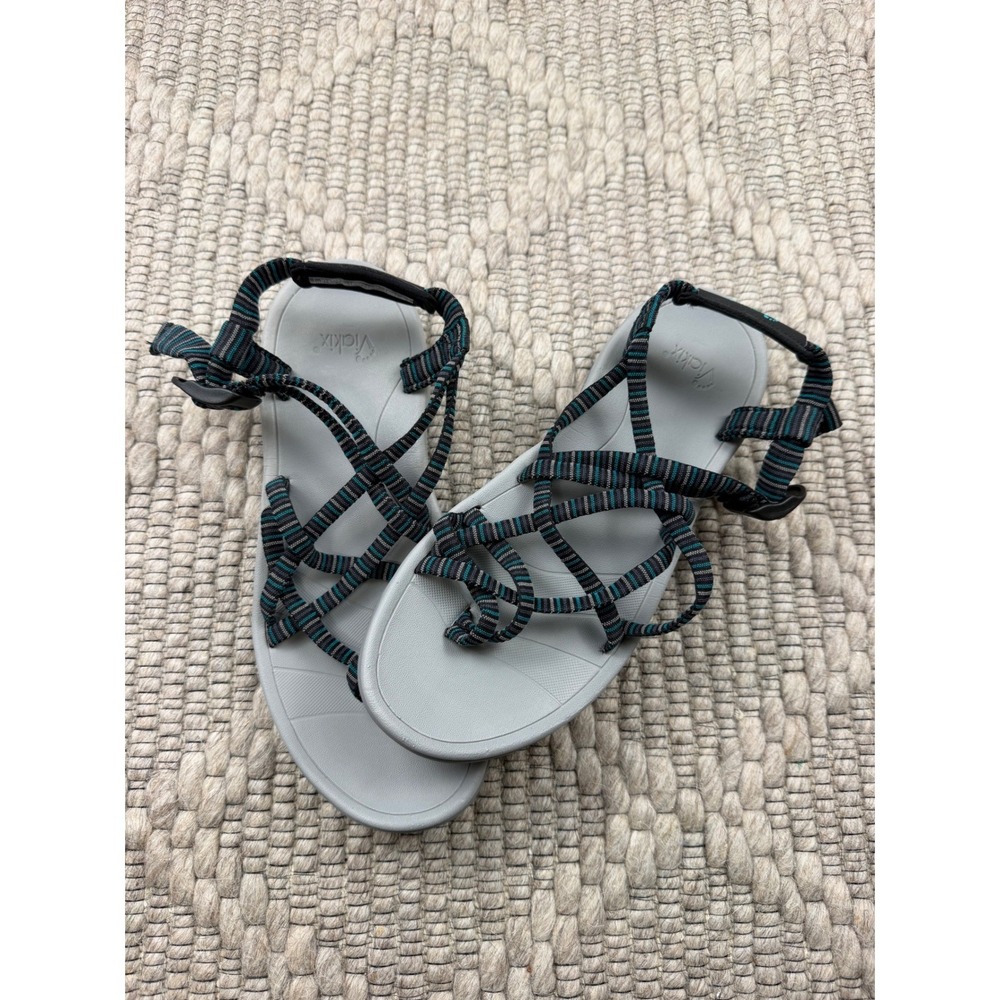 Viakix Acadia Sport Sandals Women 10 Grey Teal Strappy Hiking Outdoor Adventure